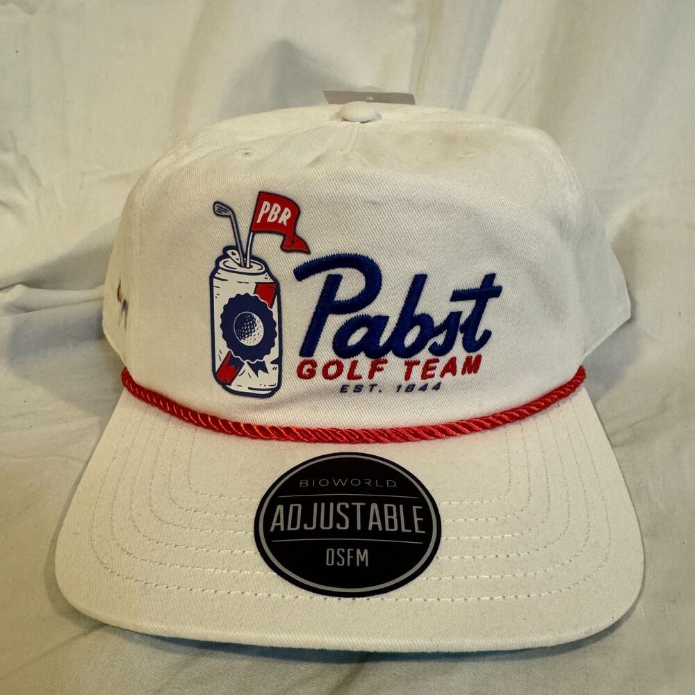Pabst Blue Ribbon Golf Team Rope Hat Bioworld PBR White Snapback Cap Green Under